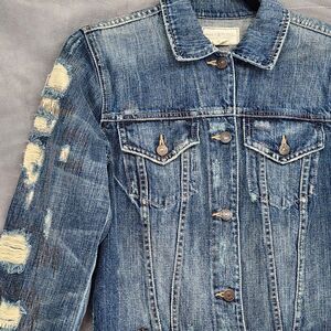 Denim & Supply Ralph Lauren Women's Small Grunge Jean Jacket Blue‎ Stitched